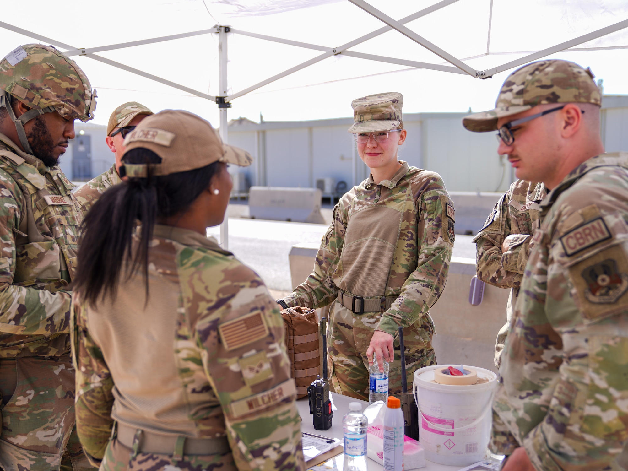 Airmen assigned to the 378th Air Expeditionary Wing receive a briefing before starting a post-attack reconnaissance rodeo, Dec. 13, 2024, in the U.S. Central Command area of responsibility.