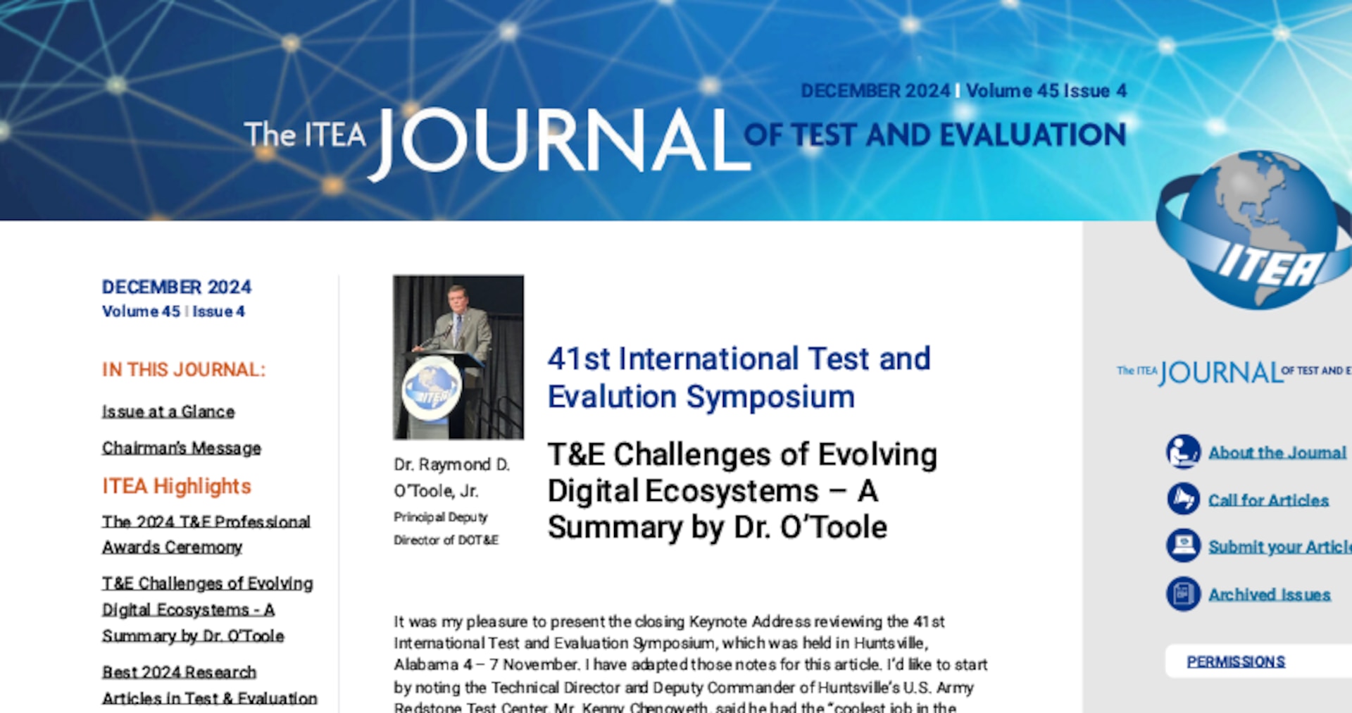 Clipping of first page of T&E Challenges of Evolving Digital Ecosystems _ ITEA Journal