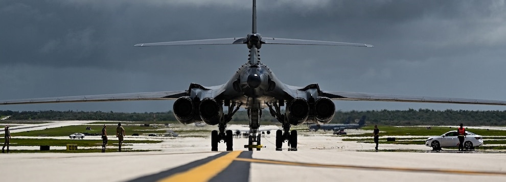 A B1-B Lancer assigned to the 37th Expeditionary Bomb Squadron sits on the flightline at Andersen Air Force Base, Guam, in support of a Bomber Task Force mission, June 15, 2024.