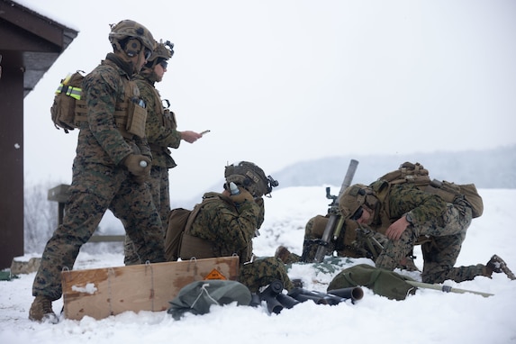 U.S. Marines fire M224 60mm mortar system during exercise Korea Viper 25.1 at Camp Rodriguez, South Korea, Dec. 21, 2024.