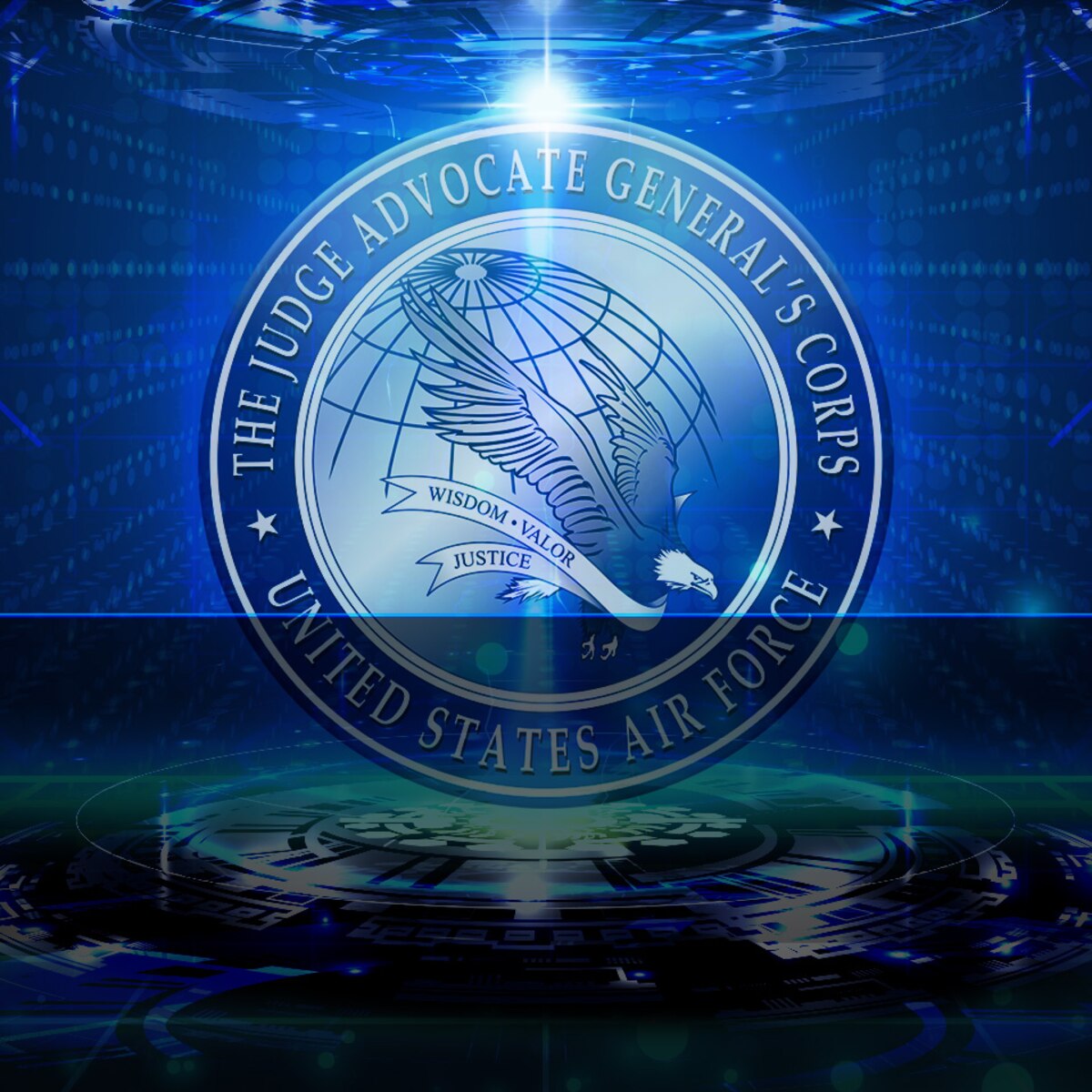 JAG Corps seal on sci-fi platform. [image is not public domain].