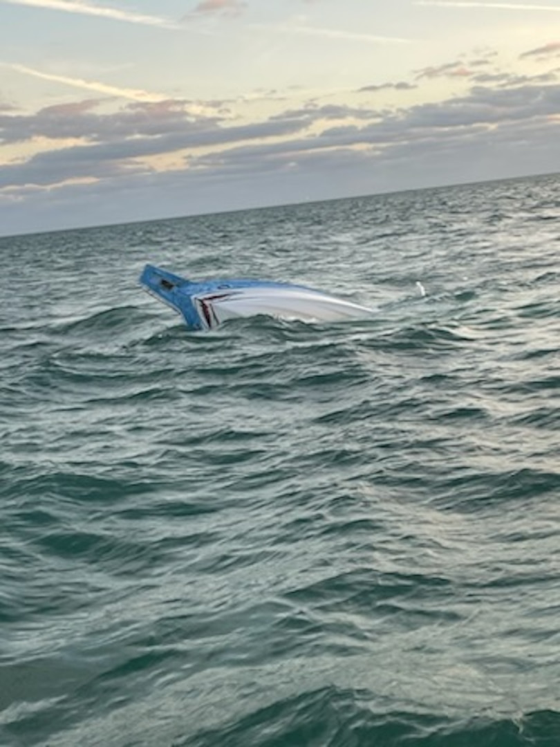 Coast Guard Station Marathon boat crews rescued four people from a sinking vessel, Sunday, approximately 11 miles north of Marathon, Florida.