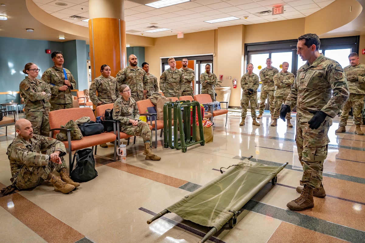 For an emergency medical support request in response to the New Year’s Eve fireworks explosion in Hawaii, Reserve Citizen Airmen from the 944th Fighter Wing’s 944th Aeromedical Staging Squadron (ASTS) receive a briefing on patient movement techniques at the 56th Medical Group clinic at Luke Air Force Base, Ariz., Jan. 4, 2025. The briefing prepared the team for a joint operation to support critically injured patients from Hawaii, showcasing the unit’s readiness for real-world missions. The 944th ASTS, a unit known for its expertise in aeromedical evacuation, provided critical manpower for offloading the patients from the aircraft and transferring them to ambulances at the Phoenix Sky Harbor Airport. “Helping people who can’t help themselves – that’s why I joined,” explained Staff Sgt. Nathan Espinoza, 944th ASTS. “Seeing the resilience of these patients and knowing that our efforts are making a difference is incredibly rewarding.” (U.S. Air Force photo by Staff Sgt. Alexis Orozco)