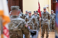 Soldiers assigned to the 152nd Engineer Support Company stand in formation during their farewell ceremony at Connecticut Street Armory in Buffalo, New York, Jan. 2, 2025. The unit will train in Texas, before heading to Africa to support Joint Task Force-Horn of Africa.