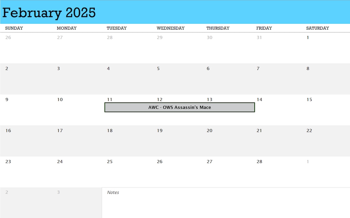 AFWI February 2025 Calendar