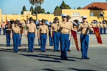 U.S. Marines with Fox Company, 2nd Recruit Training Battalion, report to the commanding officer during a graduation ceremony at Marine Corps Recruit Depot San Diego, California, Dec. 20, 2024. This ceremony marked the end of a 13-week transformation process that included training in drill, marksmanship, basic combat skills, and Marine Corps customs and traditions. (U.S. Marine Corps photo by Lance Cpl. Eric Valerio)