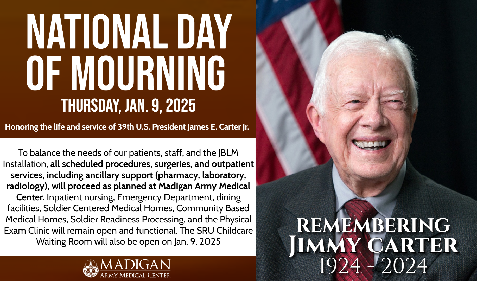 Thursday, Jan. 9, 2025 National Day of Mourning > Desmond Doss Health