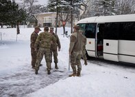 U.S. Air Force Lt. Gen. Stephen Jost, U.S. Forces Japan and 5th Air Force commander, is greeted by U.S. Air Force Col. Johnathan Bell, Mission Support Group commander, at Misawa Air Base, Japan, Dec. 17, 2024. The North Base tour highlighted ongoing construction projects aimed at enhancing facilities and infrastructure, directly contributing to an improved quality of life for service members and their families. (U.S. Air Force photo by Staff Sgt. Kelsea Caballero)
