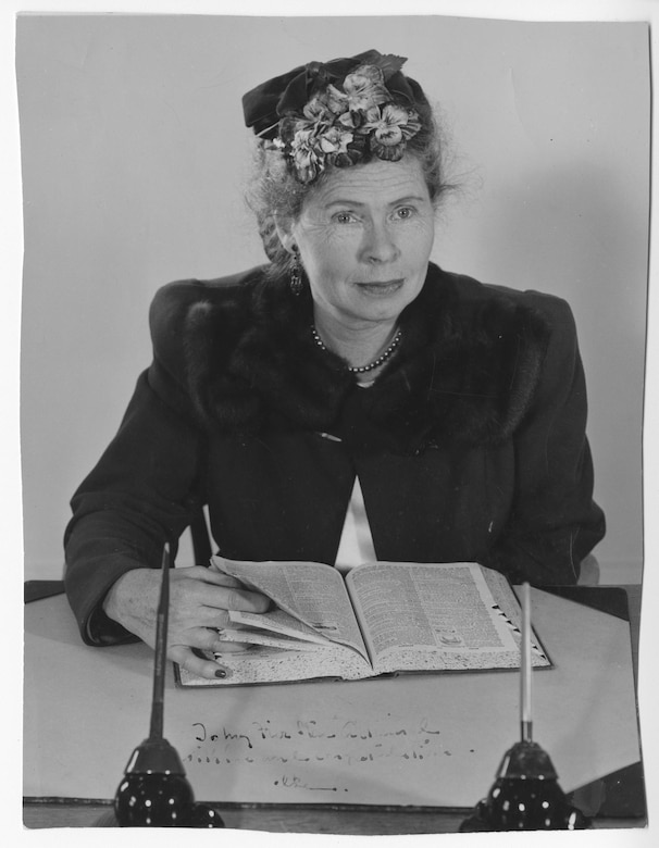 Catherine Nimitz at her desk in the US Naval Hospital at Oakland, California. Courtesy National Museum of the Pacific War Digital Archive.