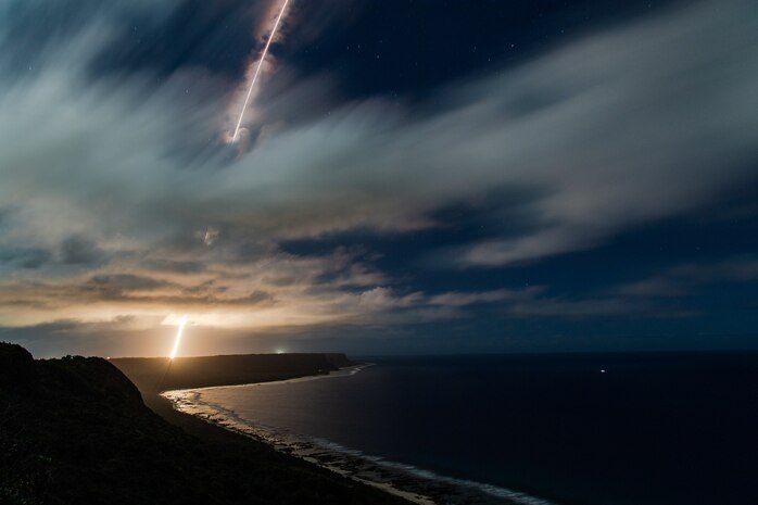 A Standard Missile-3 Block IIA is fired from a Vertical Launching System on Andersen Air Force Base, Guam as part of Flight Experiment Mission-02. The Missile Defense Agency, in cooperation with U.S. Department of Defense partners, successfully conducted FEM-02 on December 10, 2024. (courtesy photo/released)