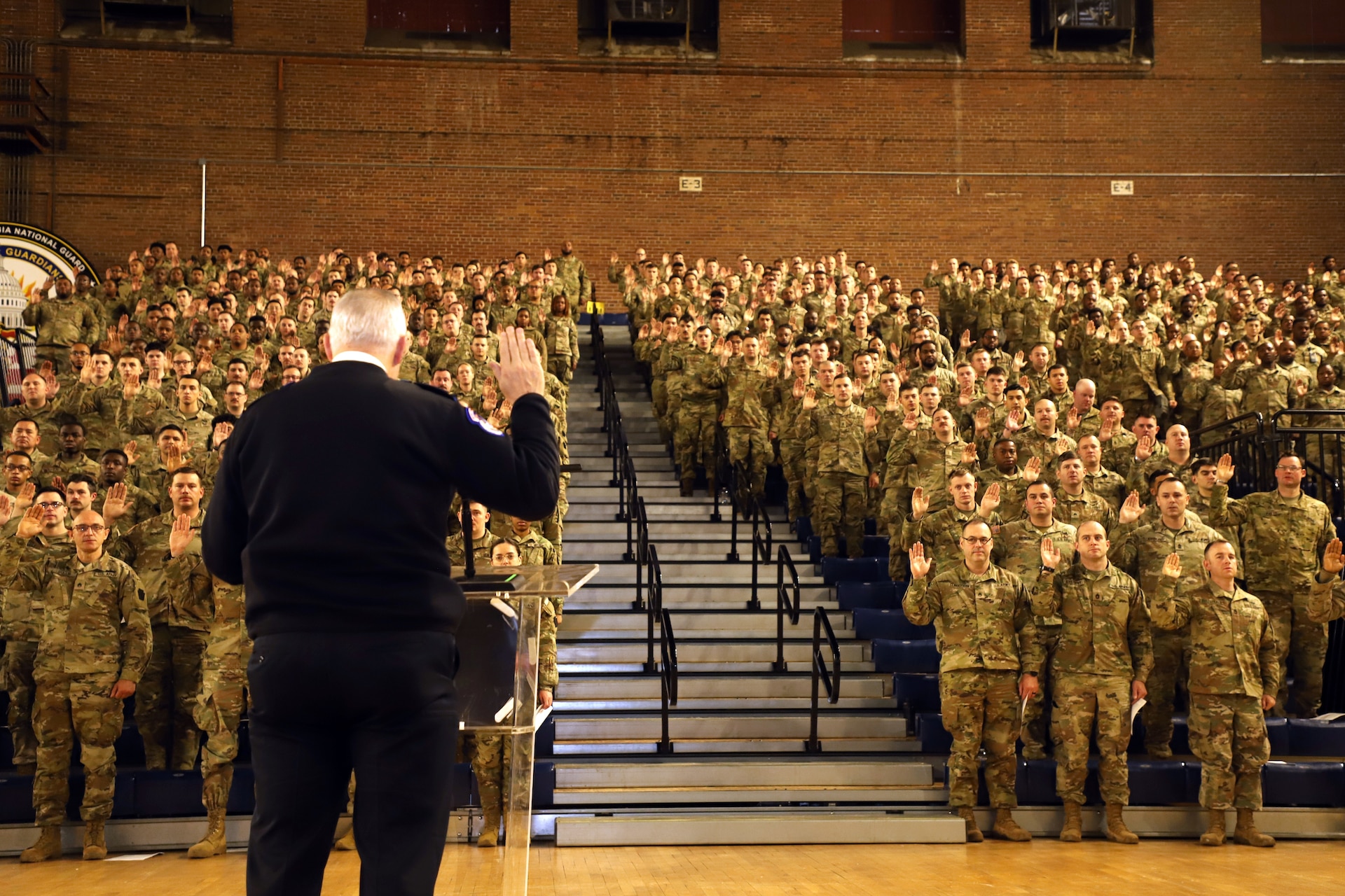 Chief J. Thomas Manger, Chief of the United States Capitol Police deputized approximately 500 soldiers from the Maryland National Guard, Pennsylvania National Guard, and District of Columbia National Guard at the D.C. Armory, Washington D.C, January 6, 2025. The service members were supporting civil authorities and the Counting and Certification of Electoral Votes, which has been designated as a National Special Security Event. (U.S. Army National Guard Photo by Sgt. 1st Class Brandon Ames)