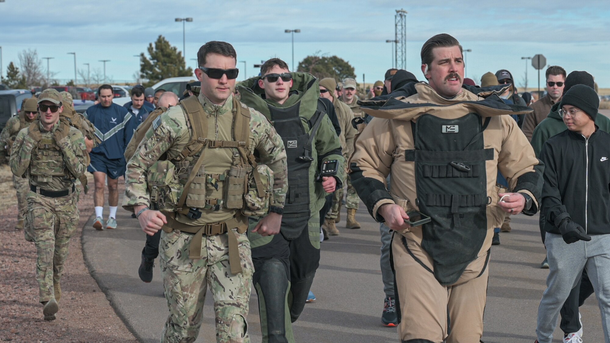 Airmen ruck at Peterson Space Force Base.