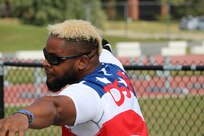 U.S. Army veteran Bobby Green works on his shot-put technique, September 23, at York Lion Stadium, Toronto, Canada, in preparation for the Invictus Games.