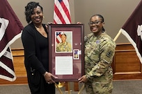 Sgt Aneska Holness and her mother after the Purple Heart Ceremony on  Fort Bliss, Dec 4, 2024.
