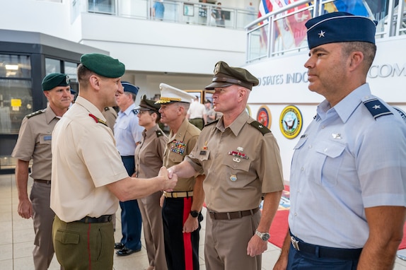 Lithuanian Chief of Defence Gen. Raimundas Vaikšnoras, meets joint directorate leaders at USINDOPACOM headquarters on Camp H.M. Smith in Hawaii, Jan. 7, 2025.