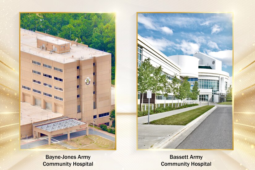 Images of Bayne-Jones Army Community Hospital and Bassett Army Community Hospital.