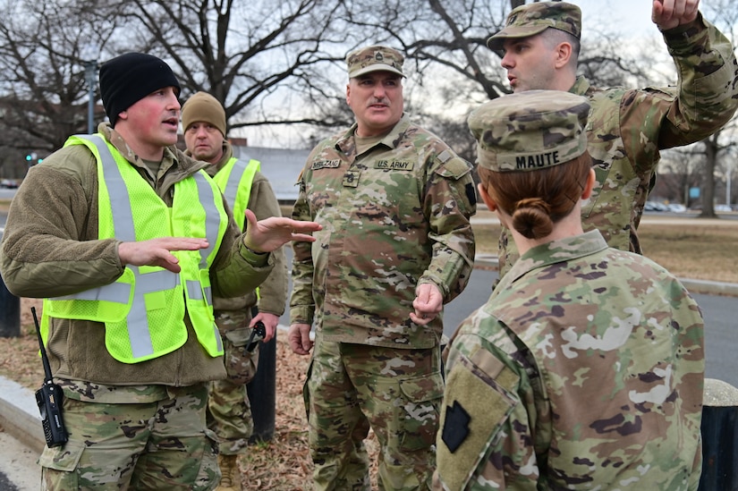 Maryland and Pennsylvania National Guard members arrive at the District of Columbia Armory to prepare for the electoral certification mission Jan. 5, 2024. The counting and certification of electoral votes was designated a National Special Security Event.