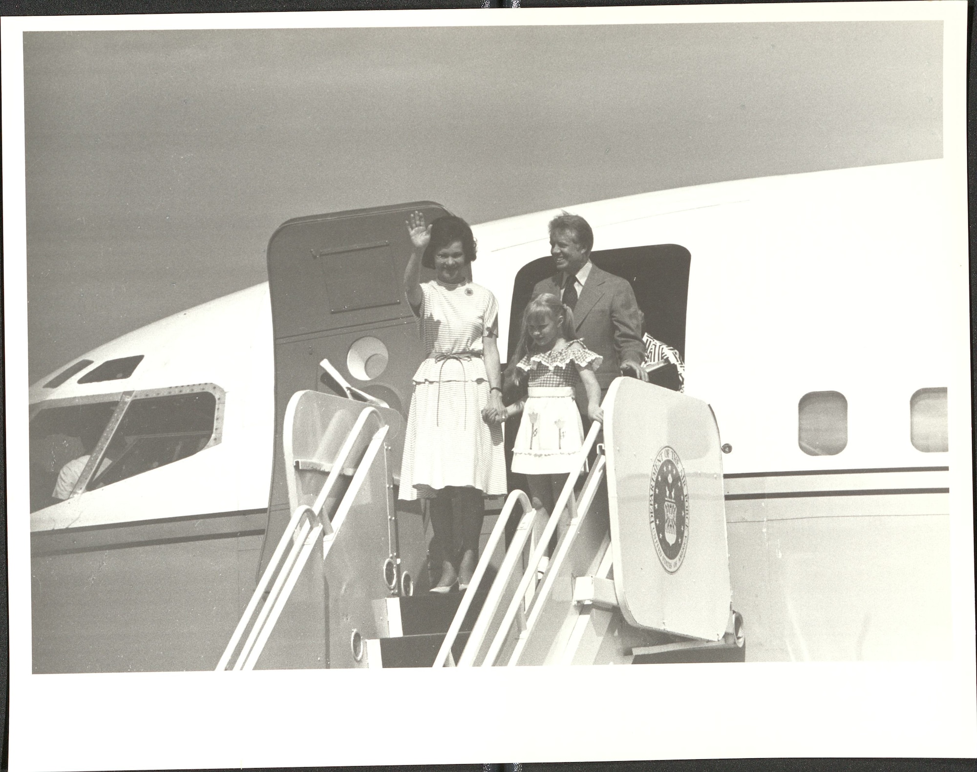 President Jimmy Carter, his wife, Rosalynn, and daughter, Amy, at Andrews Air Force Base, Maryland, in 1977. (U.S. Air Force photo from 316th Wing History Office)