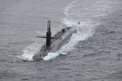 U.S. Navy Ohio-class ballistic missile submarine USS Tennessee (SSBN 734) sails the Norwegian Sea, June 23, 2024. The boat's Blue and Gold crews are COMSUBLANT's winners of the 2024 Battle "E" Award, recognizing the overall readiness of a crew to execute its combat mission.