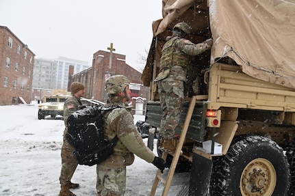 The D.C. National Guard assists the District's public safety mission in support of the D.C. Metropolitan Police Department following severe winter weather throughout the National Capital Region, Jan. 6, 2025. Soldiers and High Mobility Multipurpose Wheeled Vehicles (HMMWV) are staged across multiple police districts to provide mobility support operations until normal operations resume. (U.S. Air National Guard photo by Master Sgt. Arthur M. Wright)