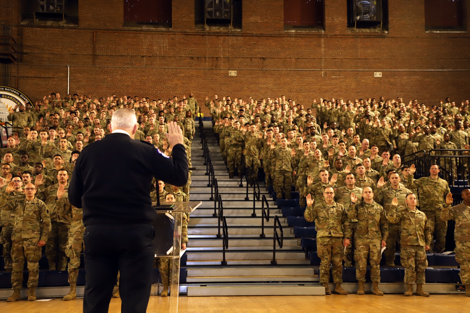 Chief J. Thomas Manger, Chief of the United States Capitol Police deputized approximately 500 soldiers from the Maryland National Guard, Pennsylvania National Guard, and District of Columbia National Guard at the D.C. Armory, Washington D.C, January 6, 2025. The service members were supporting civil authorities and the Counting and Certification of Electoral Votes, which has been designated as a National Special Security Event. (U.S. Army National Guard Photo by Sgt. 1st Class Brandon Ames)