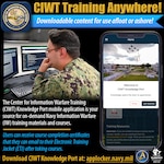 The Center for Information Warfare Training’s Knowledge Port app is your source for on-demand Navy information warfare training materials and courses. Learn more and download the app at www.applocker.navy.mil. (U.S. Navy graphic)