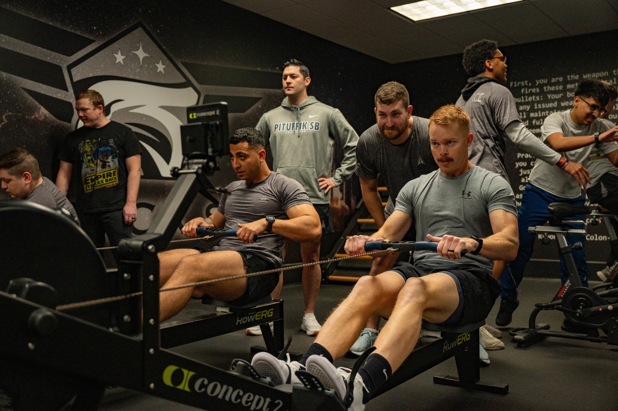 Space Launch Delta 45 Guardians exercise on rowing machines during a Guardian Resiliency Team workout at Patrick Space Force Base, Florida, Jan. 10, 2025. The SLD 45 GRT supports Guardian‘s overall well-being and readiness by providing resources and strategies to enhance their physical, mental and emotional resilience.