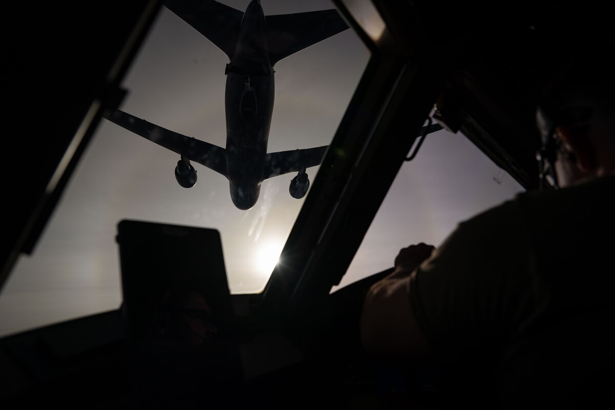 A KC-46A Pegasus aircraft participates in aerial refueling during Operation Crimson Snowman over Saguenay-Lac-Saint-Jean, Quebec, Nov. 14, 2024. The joint training focused on the capabilities of the KC-46 Pegasus aircraft, with a significant emphasis on aerial refueling—a critical specialty the RCAF is poised to adopt and begin operations in 2027. (U.S. Air Force photo by Tech. Sgt. Monica Roybal)