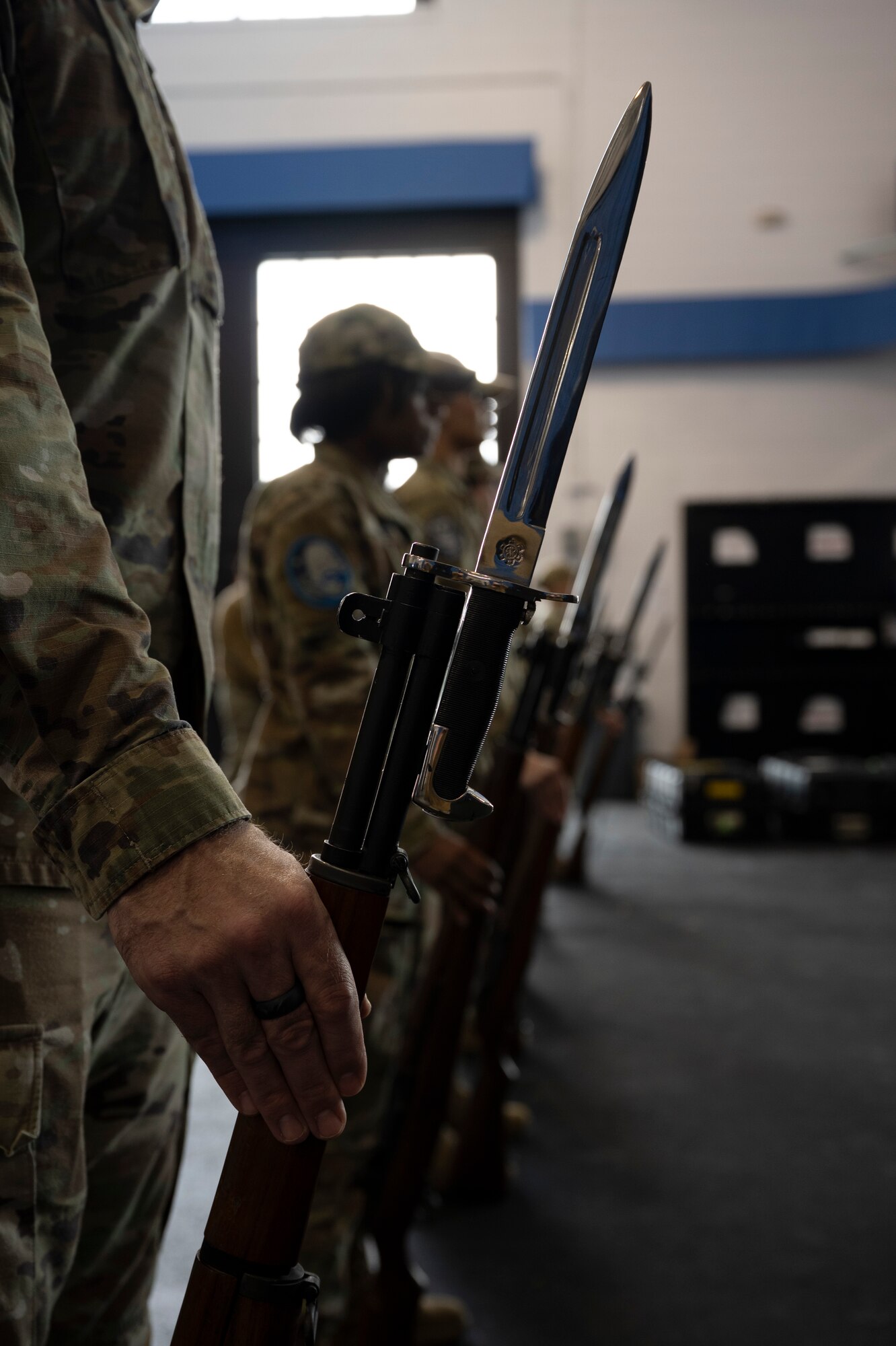 Photo of U.S. Space Force Guardians training on ceremonial drill fundamentals.