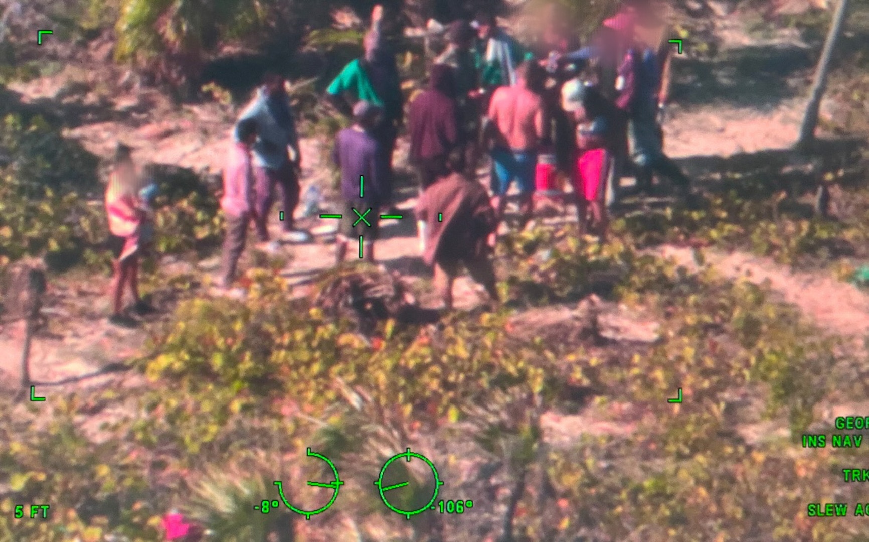 A Coast Guard Air Station Miami HC-144 Ocean Sentry aircrew notified Coast Guard District Seven watchstanders, of a group of migrants stranded on Anguilla Cay, Bahamas, Dec. 10, 2025. The migrants were rescued by Coast Guard Cutter Northland's crew and transferred to Bahamian authorities by Coast Guard Cutter William Flores' crew Jan. 12, 2025. (U.S. Coast Guard photo by Air Station Miami 144 aircrew)