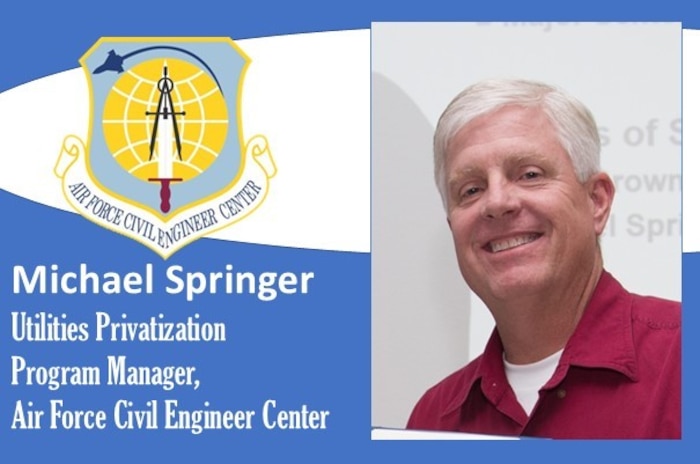 AFIMSC Mission Monday graphic with AFCEC shield and Michael Springer's bio photo