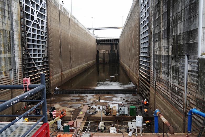 A view into a de-watered lock.