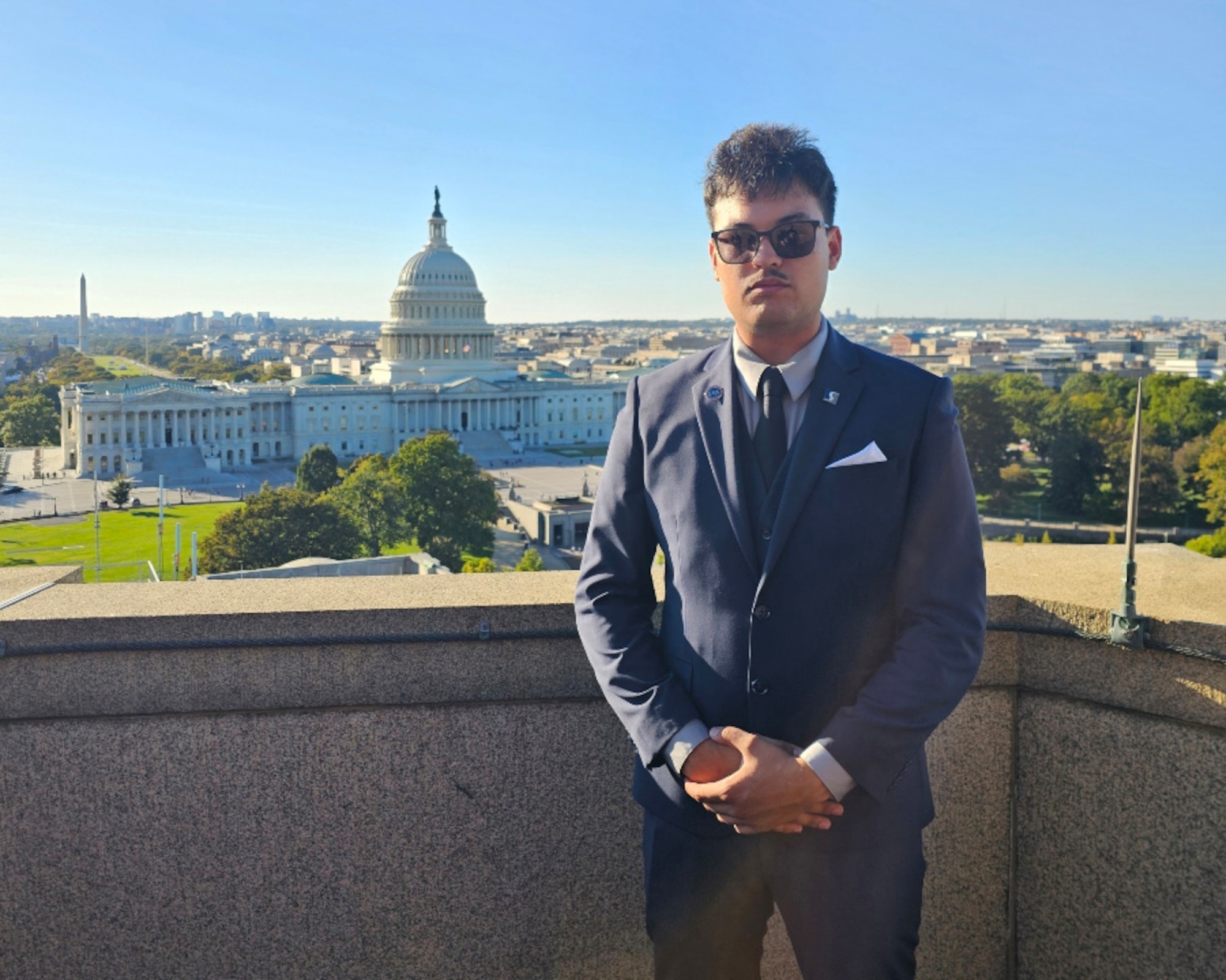 Airman 1st Class David Lopez, 87th Aerial Port Squadron cargo apprentice, poses for a photo in front of the U.S. Capitol in October 2024. Lopez, a student at Shawnee State University and president of the school’s SVA chapter, was one of 80 out of over 200,000 applicants who attended the conference in Washington, D.C.