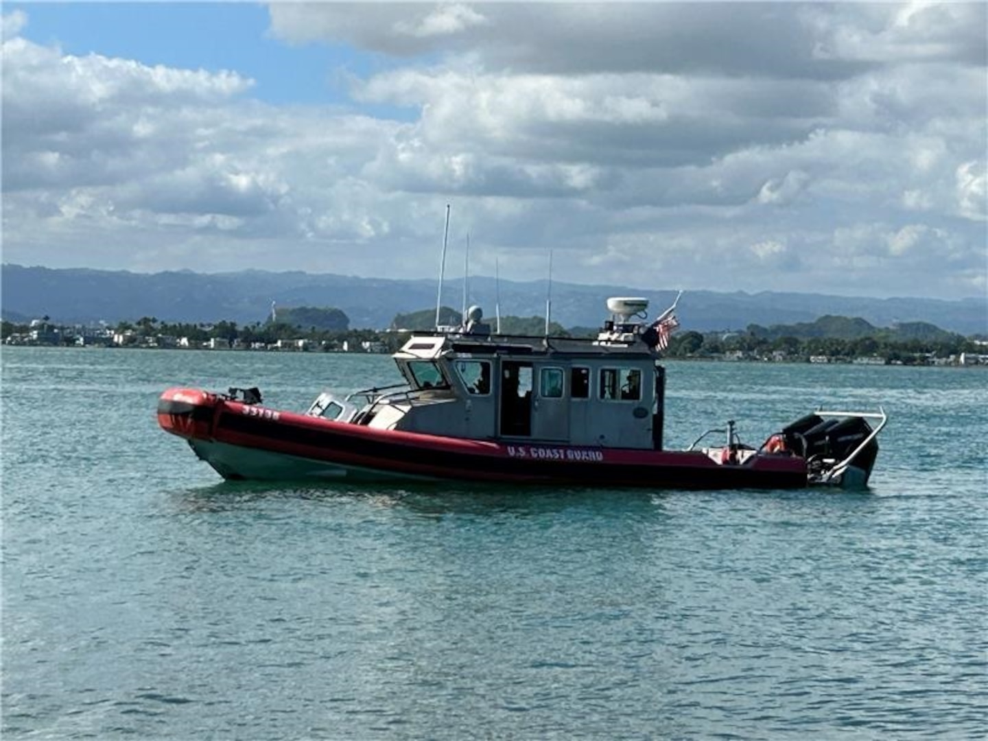 A Coast Guard Station San Juan 33-foot Special Purpose Craft-Law Enforcement underway in San Juan Harbor, Puerto Rico, Jan. 13, 2025. Coast Guard and local law enforcement crews will be patrolling San Juan Harbor January 16-20, 2025, to prevent illegal passenger for hire vessel operations during the San Sebastián St. Festival in Old San Juan, Puerto Rico.