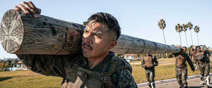 U.S. Marines from Marine Corps Recruit Depot San Diego and Marine Corps Base Camp Pendleton participates in a culminating event during a Marine Corps Martial Arts Instructor Course at MCRD San Diego, California, Dec. 18, 2024. After three weeks of training, MAI Course Class 19-24 conducted a five-hour culminating event that challenged students to show expertise in ground fighting, weapons-free sparring, and bayonet and knife techniques. (U.S. Marine Corps photo by Cpl. Sarah M. Grawcock)