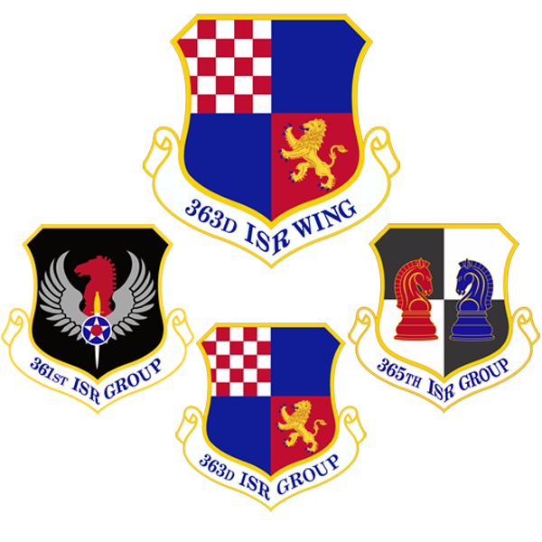 The 363d ISR Wing is a global enterprise. Subordinate to Air Combat Command and Sixteenth Air Force, the 363d ISR Wing is composed of three groups and their subordinate squadrons.  Each of the groups has a distinct ISR mission. The 363d ISR Wing’s mission is to deliver intelligence to drive warfighting outcomes in competition, crisis, and conflict. The wing provides intelligence support to targeting, special operations ISR, and full-spectrum ISR analytical support to the tactical warfighter.  The wing is comprised of over 1,700 Regular Air Force Airmen and civilians augmented by another 1,700 Air National Guard and Air Force Reserve Airmen.  When taken as a whole, the wing’s Total Force presence is spread across 30 squadrons, 13 states, England, and Japan.