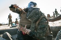 U.S. Marines from Marine Corps Recruit Depot San Diego and Marine Corps Base Camp Pendleton participate in a culminating event during a Marine Corps Martial Arts Instructor Course at MCRD San Diego, California, Dec. 18, 2024. After three weeks of training, MAI Course Class 19-24 conducted a five-hour culminating event that challenged students to show expertise in ground fighting, weapons-free sparring, and bayonet and knife techniques. (U.S. Marine Corps photo by Cpl. Sarah M. Grawcock)