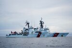 Coast Guard Cutters Venturous (WMEC 625) and Hamilton (WMSL 753) rendezvous at sea, Nov. 21, 2024, in the Eastern Pacific Ocean. Venturous’ crew conducted a 40-day counter drug patrol within the Coast Guard Eleventh District area of responsibility in support of Joint Interagency Task Force – South. (U.S. Coast Guard photo)