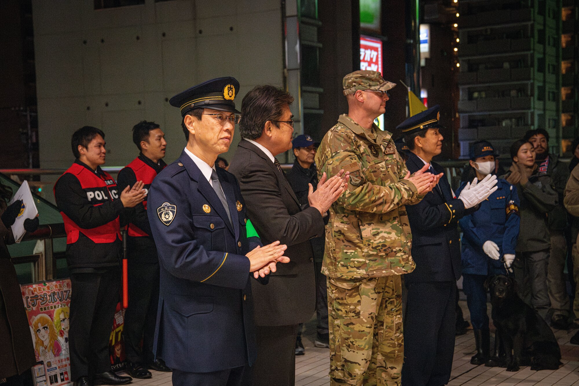 Ikuo Kato, Fussa City mayor and U.S. Air Force Col. Richard McElhaney, 374th Airlift Wing commander