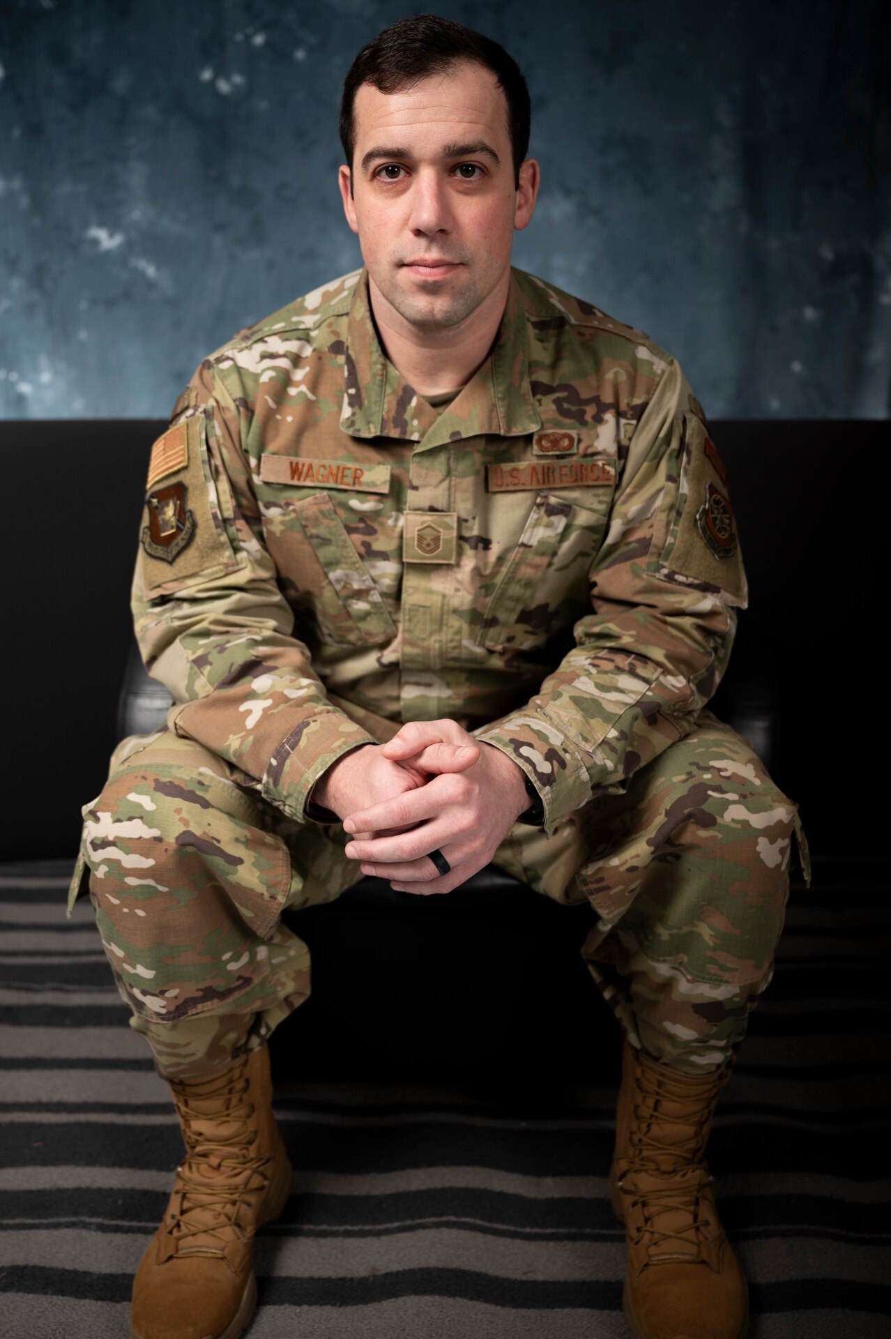 Pennsylvania Air National Guardsman, Master Sgt. Alex Wagner poses for a picture at the 171st Air Refueling Wing, January 10, 2025. Wagner recently was selected as the Retention Office Manager of the Pennsylvania Air National Guard for the second year in a row. (U.S. Air National Guard photo by Master Sgt. Bryan Hoover)