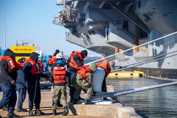 USS Dwight D. Eisenhower (CVN 69) departs Naval Station Norfolk to begin a scheduled PIA at Norfolk Naval Shipyard.