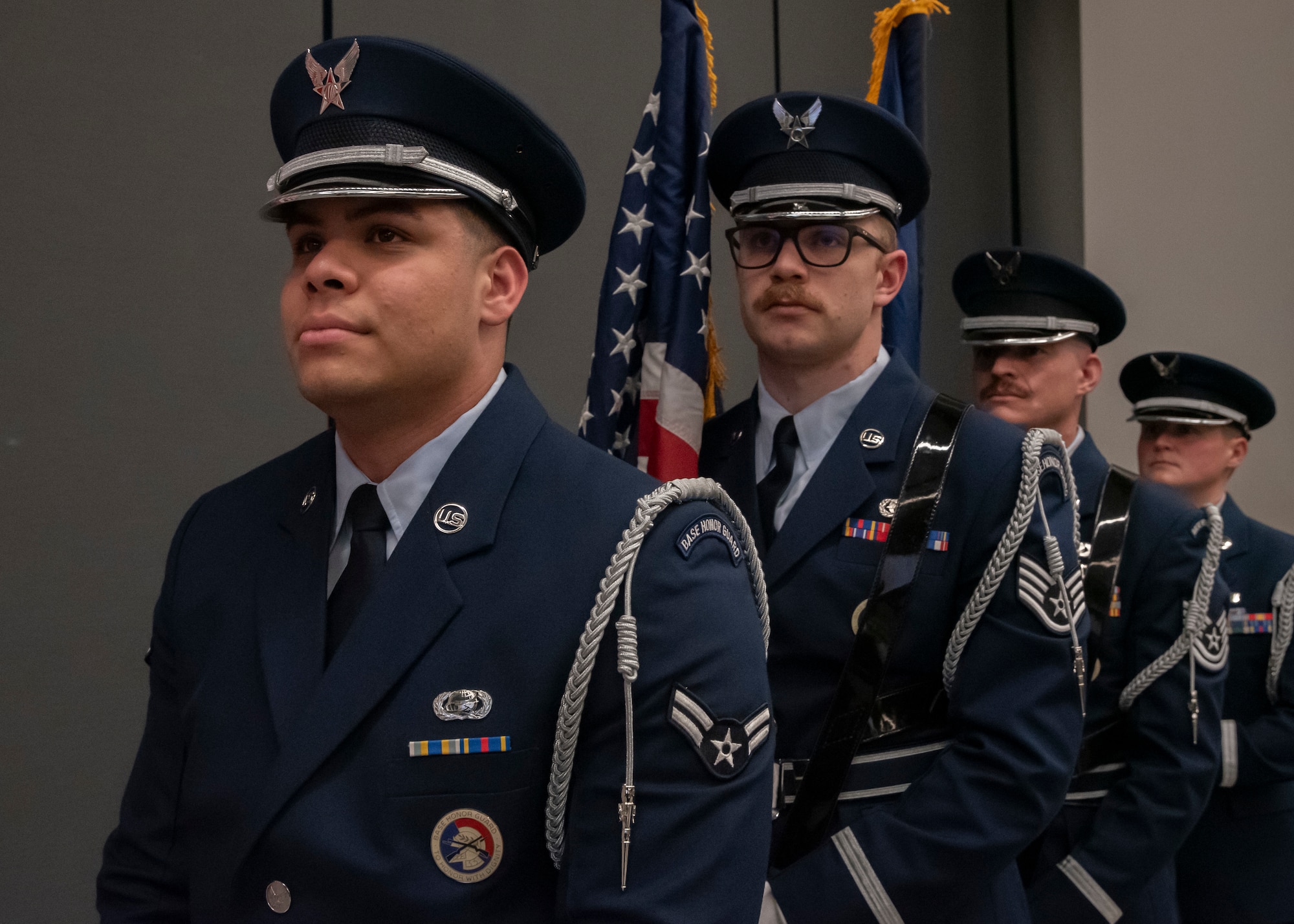 Airmen of the Utah Air National Guard honor the Airmen of the Year recipients at a banquet in Midvale, Utah on Jan. 11, 2025. The Airmen of the Year award program is designed to recognize Airmen who display superior leadership, job performance and personal achievement during the prior calendar year. Of the 38 nominees, seven took home the title of Airman of the Year.