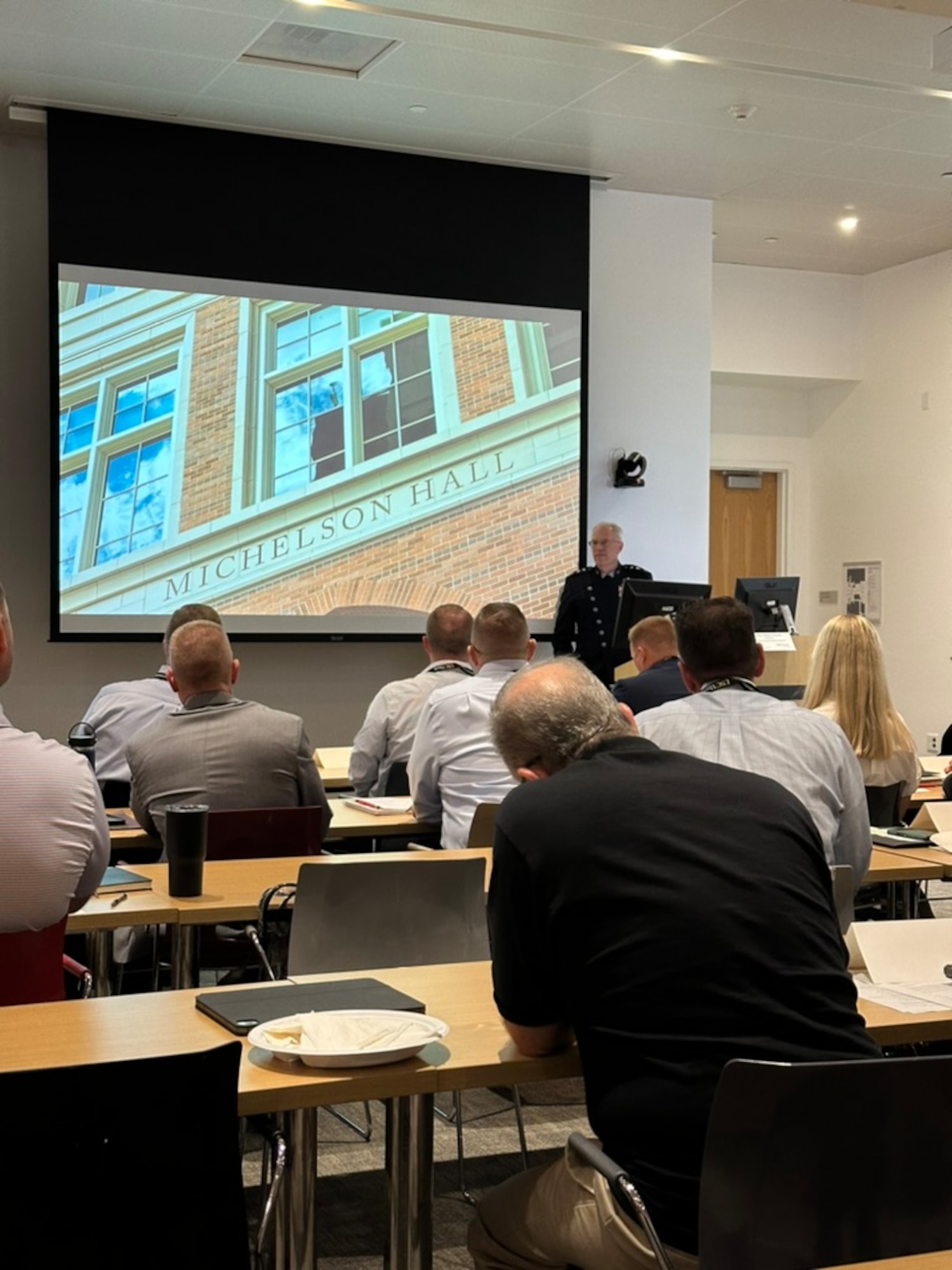 Lt. Gen. Philip Garrant, commander, Space Systems Command, lectures at the University of Southern California as part of the USC SHIELD executive education program. Workforce development is one of three top priorities for SSC’s future.