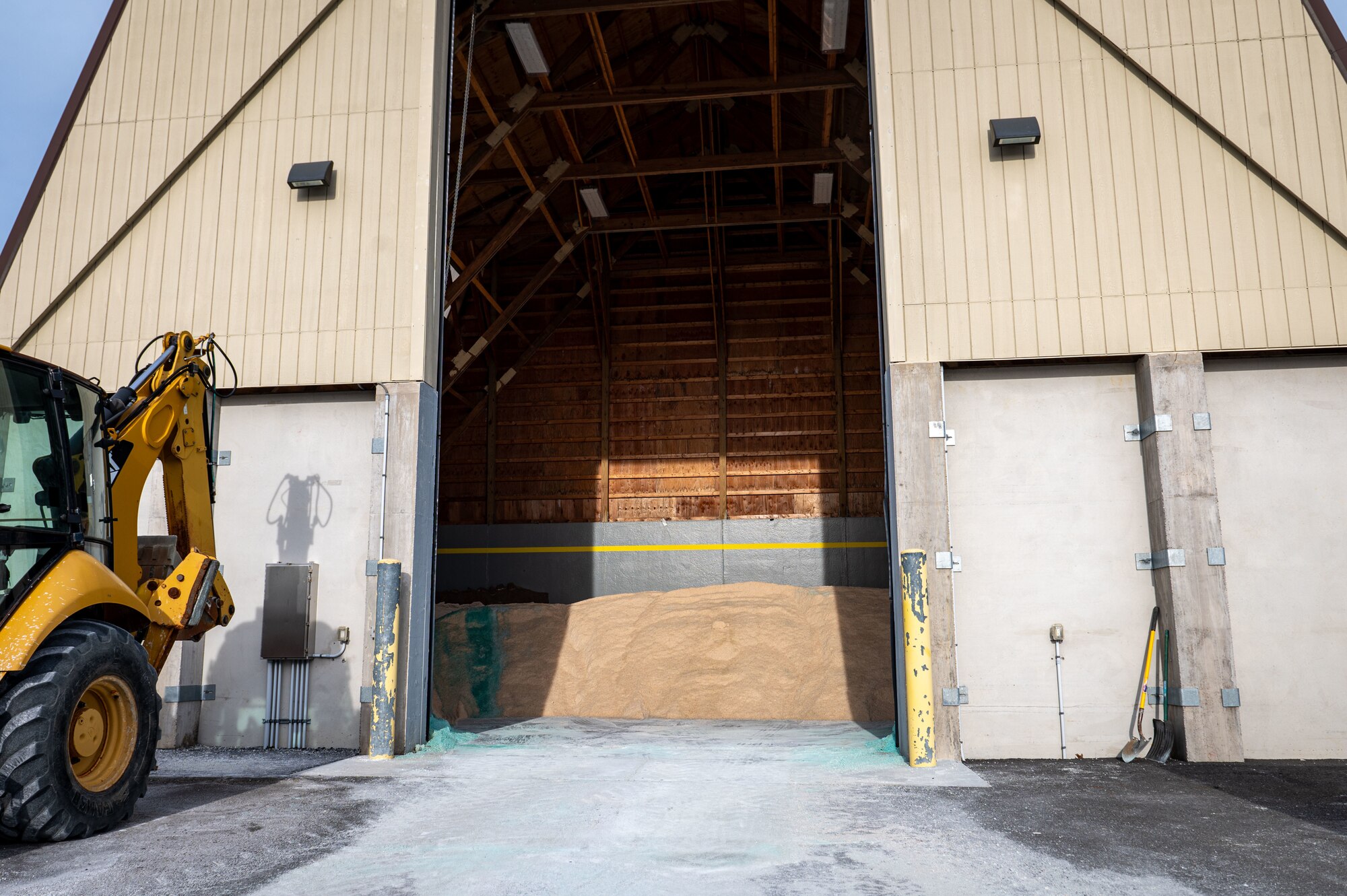 Salt is stored in preparation for snow operations at Joint Base McGuire-Dix-Lakehurst, N.J., Jan. 10, 2025. The 87th Civil Engineer Squadron pretreats and salts airfields, roads and parking areas around JB MDL during the winter season. (U.S. Air Force photo by Jewaun McElroy)