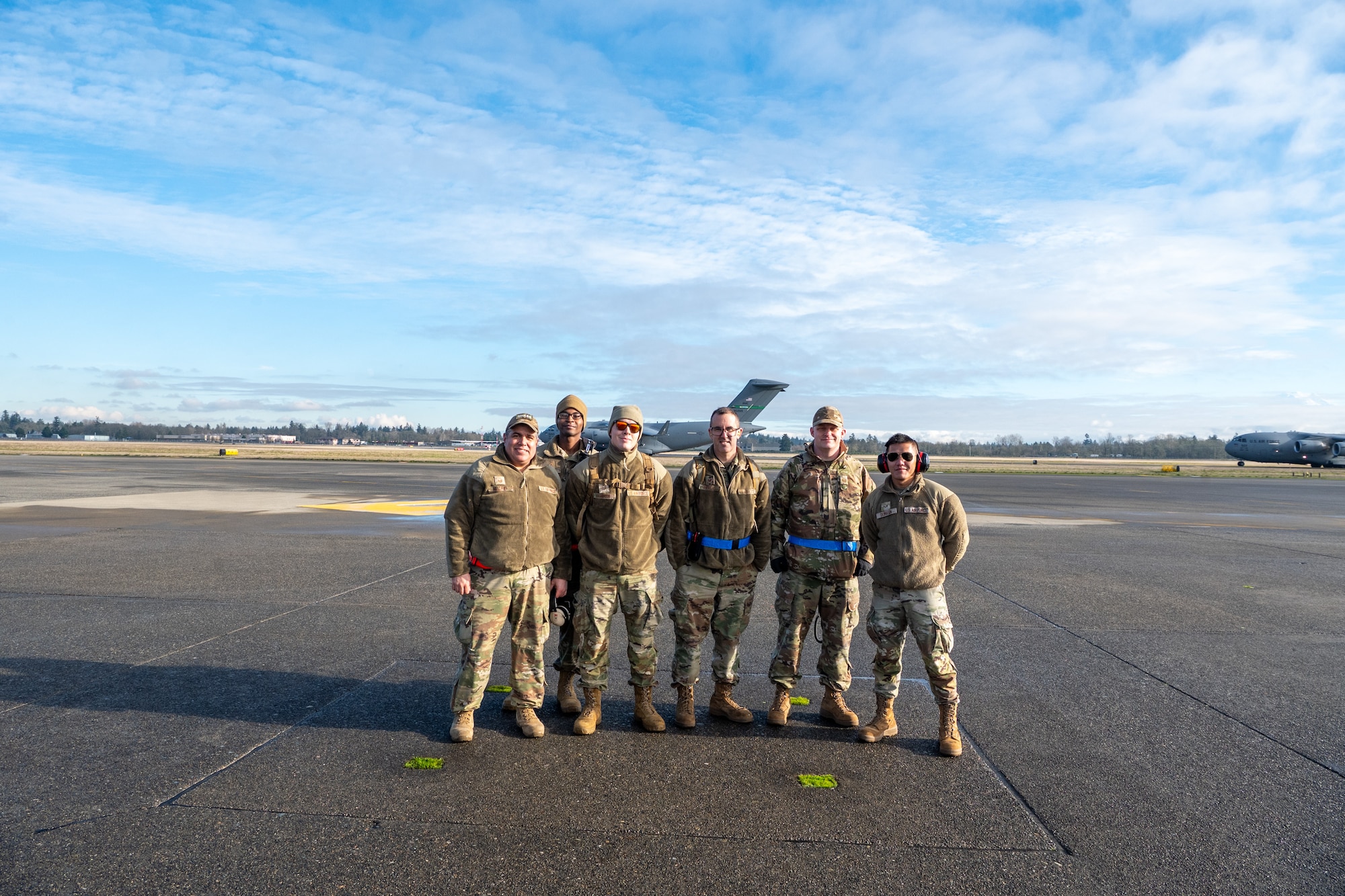 The 62d Airlift Wing executes a nine-ship C-17 Globemaster III formation from Joint Base Lewis-McChord, Wash., Jan. 8, 2025. The exercise demonstrated the wing's rapid global mobility capabilities, including precise airdrop operations and synchronized departures, highlighting the readiness and skill of aircrew and maintainers in supporting U.S. and allied missions worldwide.