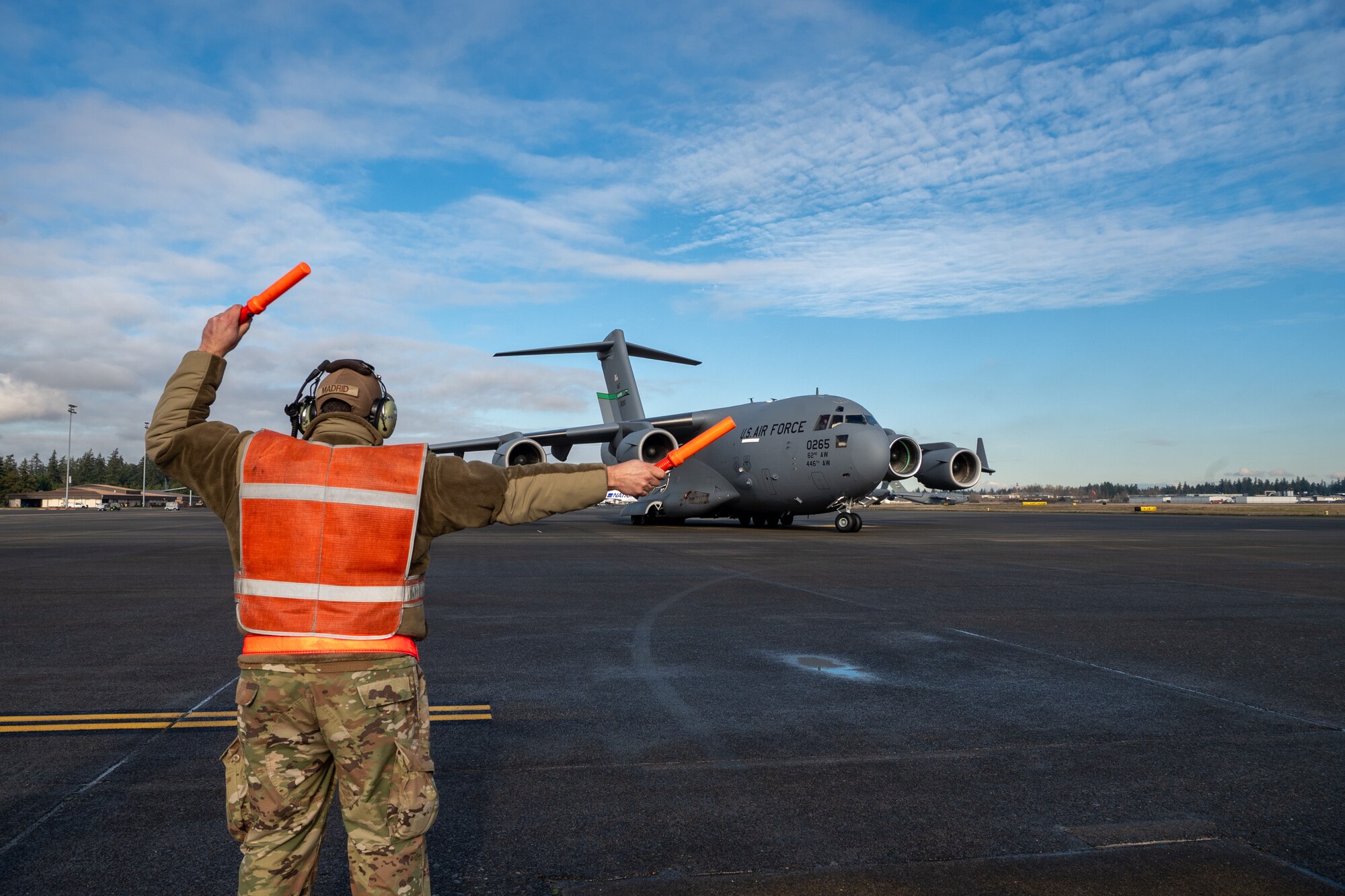 The 62d Airlift Wing executes a nine-ship C-17 Globemaster III formation from Joint Base Lewis-McChord, Wash., Jan. 8, 2025. The exercise demonstrated the wing's rapid global mobility capabilities, including precise airdrop operations and synchronized departures, highlighting the readiness and skill of aircrew and maintainers in supporting U.S. and allied missions worldwide.