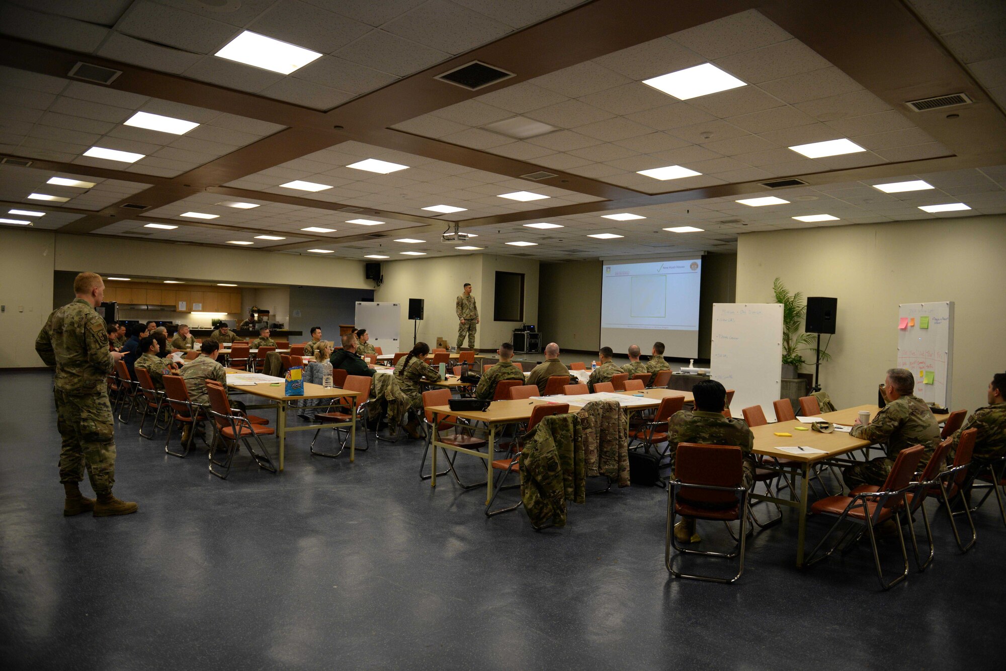 Airmen, civilians, and contractors assigned to the 51st Fighter Wing attend the Osan Planning Charrette at Osan Air Base, Republic of Korea, Jan. 7, 2025. The 51st Civil Engineer Squadron hosted the event to expedite the planning process for creating a 10-year installation development plan. The desired end state is a clear visual image of the infrastructure that will exist on Osan AB by 2035. (U.S. Air Force photo by Staff. Sgt. Kahdija Slaughter)
