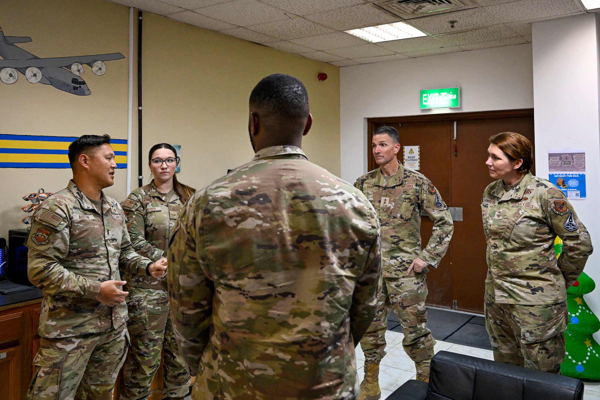 A U.S. Air Force Airman speaks to Airmen.