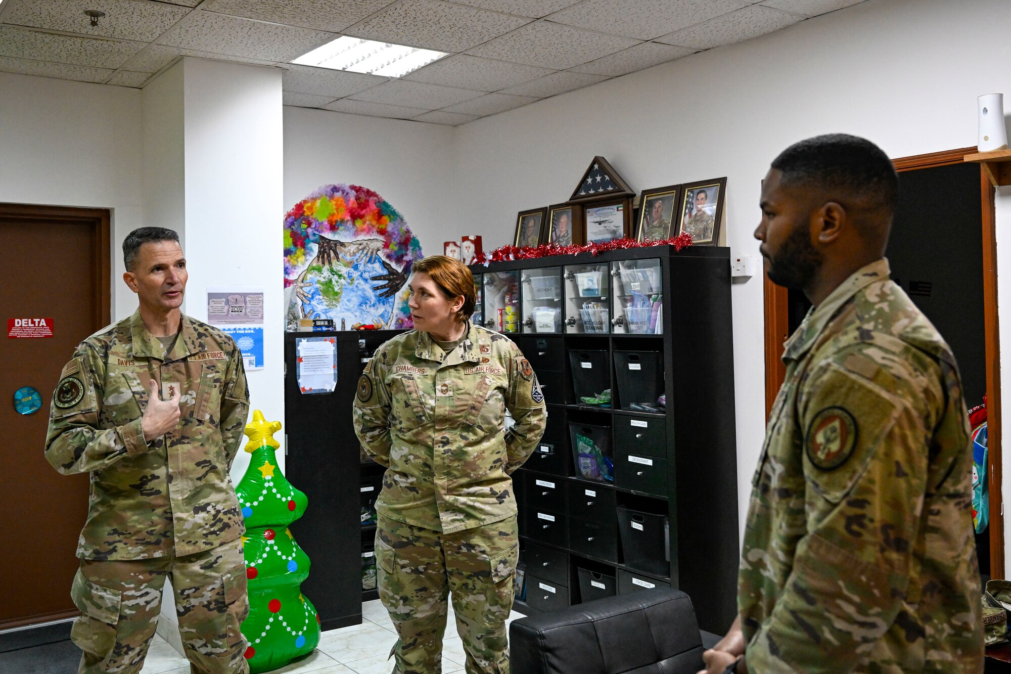 A U.S. Air Force Airman speaks to Airmen.