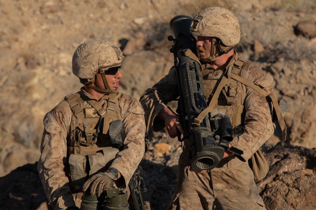 U.S. Marines with 2nd Battalion 24th Marine Regiment, 4th Marine Division, Marine Forces Reserve, execute range 400 during Integrated Training Exercise 4-24 at Marine Corps Air-Ground Combat Center, Twentynine Palms, California, June 16, 2024. Range 400 is used to train rifle companies in the techniques and procedures for attacking fortified areas. ITX is the culmination of Marine Forces Reserve’s training cycle as they participate in a live-fire, combined arms exercise as a part of MAGTF operating over vast distances. (U.S. Marine Corps photo by Lance Cpl. Orion Stpierre)